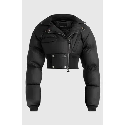 Manière De Voir Dalya Matte Cropped Biker Puffer Jacket In Black