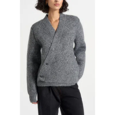 Manière De Voir Dani Unisex Asymmetric Brushed Wool Knit Cardigan In Gray