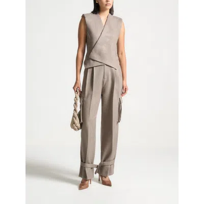 Manière De Voir Danielle Straight Pleated Cargo Trousers In Gray