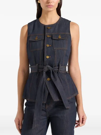 Manière De Voir Darcy Button Denim Waistcoat In Multi