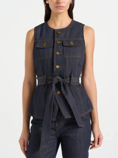 Manière De Voir Darcy Denim Crew Neck Waistcoat In Black