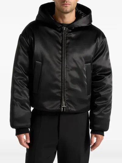 Manière De Voir Dario Hooded Satin Jacket In Black