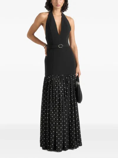 Manière De Voir Deborah In Black Halter-neck Belted Polka-dot Pleat Maxi Dress