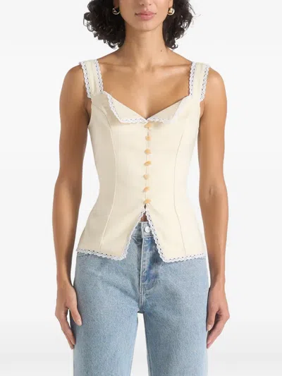 Manière De Voir Delia Linen Lace Trim Corset Top In Neutral