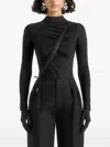 Manière De Voir Detachable-glove Ruching Bodysuit In Black