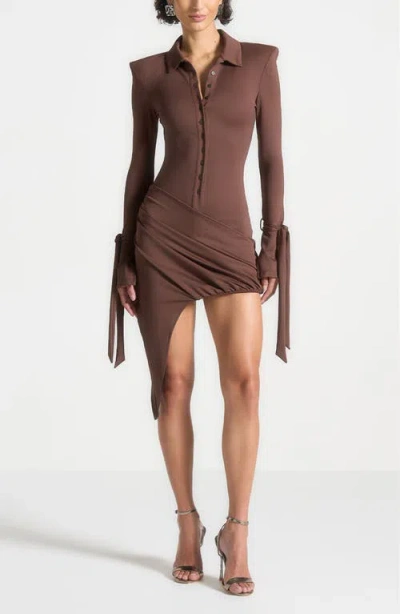 Manière De Voir Diane Draped Button-fastening Mini Dress In Brown