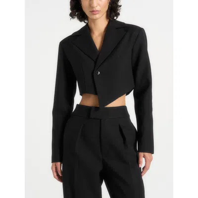 Manière De Voir Dina Asymmetric Tailored Cropped Blazer In Black