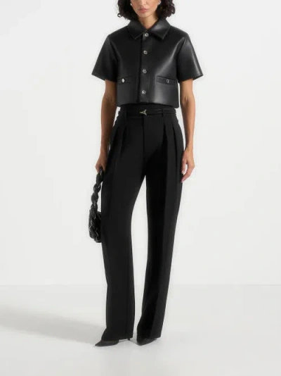 Manière De Voir Dory Leather Cropped Shirt In Black
