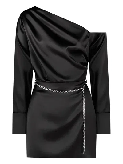 Manière De Voir Draped Asymmetric Mini Dress In Black