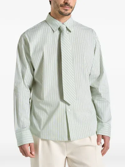 Manière De Voir Dylan Pinstripe Detachable-tie Shirt In Green