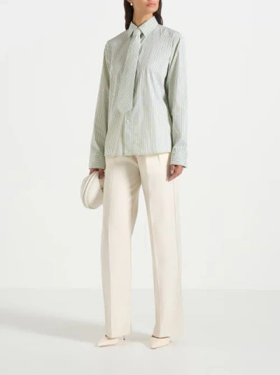 Manière De Voir Dylan Unisex Pinstripe Long Sleeve Shirt With Detachable Tie In Green