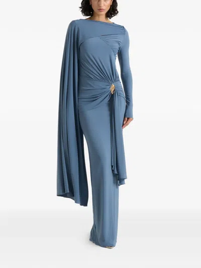 Manière De Voir Edena Asym Ruched Draped Maxi Dress In Blue