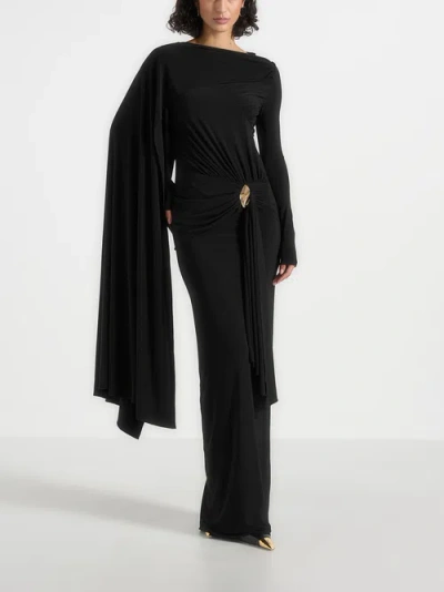 Manière De Voir Edena Asymmetric Ruched Draped Maxi Dress In Black