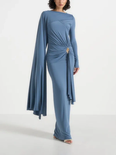 Manière De Voir Edena Asymmetric Ruched Draped Maxi Dress In Blue