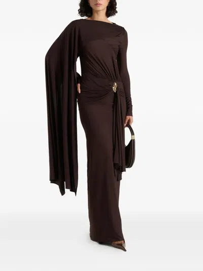 Manière De Voir Edena Asymmetric Ruched Draped Maxi Dress In Brown