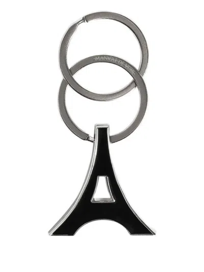 Manière De Voir Eiffel Enamel Key Ring In Silver