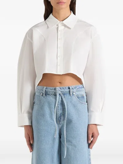 Manière De Voir Eleni Cropped Shirt With Balloon Sleeves In White