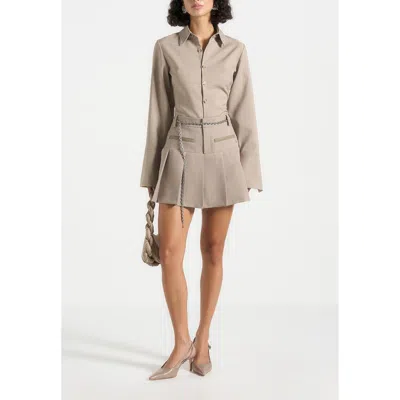 Manière De Voir Elise Tailored Pleated Skort With Belt In Brown