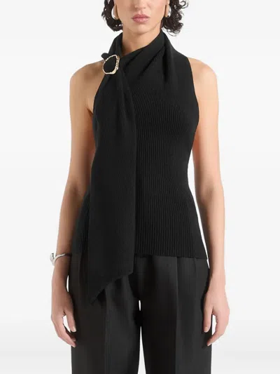 Manière De Voir Elodie Draped Halterneck Knitted Top In Black