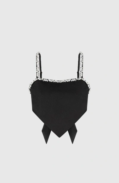 Manière De Voir Eloise Embellished Strap Handkerchief Top In Black