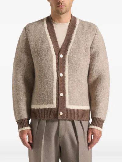 Manière De Voir Elon Contrast Panel Button Cardigan In Brown