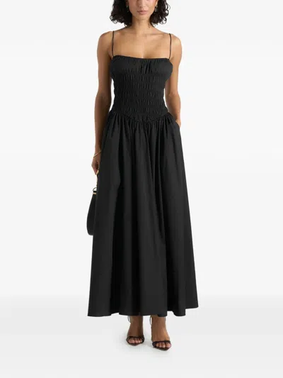 Manière De Voir Elva Smocked-waist Cotton Maxi Dress In Black