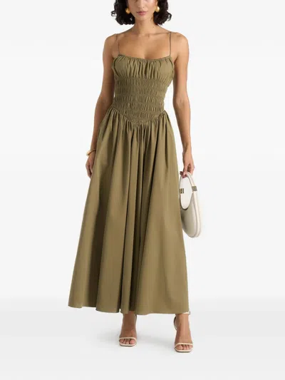 Manière De Voir Elva Smocked-waist Cotton Maxi Dress In Green