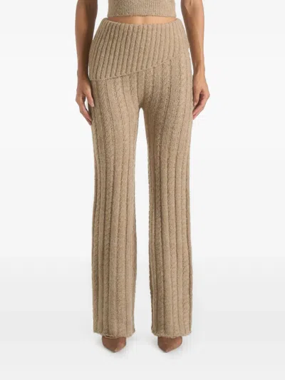 Manière De Voir Elvy Cable-knit Foldover Trousers In Nude