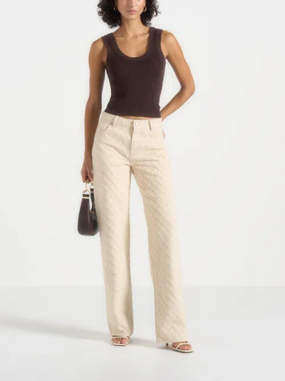 Manière De Voir Elyssa Diamond Stitch Straight Leg Jeans In White
