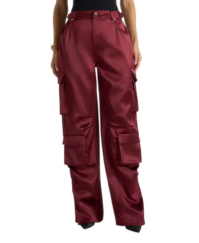 Manière De Voir Emilie High Rise Satin Cargo Trousers In Red