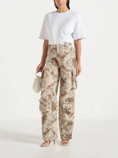 Manière De Voir Emilie High Waisted Tapestry Cargo Pants In Brown