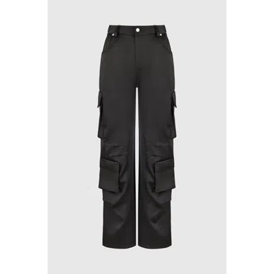 Manière De Voir Emilie Satin High Waisted Cargo Pants In Black