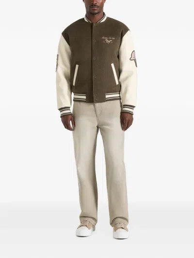 Manière De Voir Equestrian Wool-blend Varsity Jacket In Green