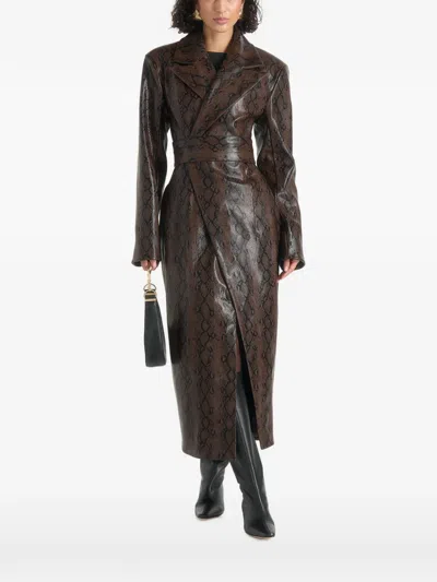 Manière De Voir Esma Python Asymmetric Coat With Cinch Belt In Brown