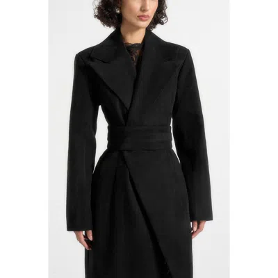 Manière De Voir Esma Suede Asymmetric Coat With Cinch Belt In Black