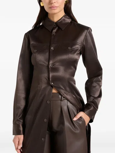 Manière De Voir Etta Tie Crinkled Shirt In Brown