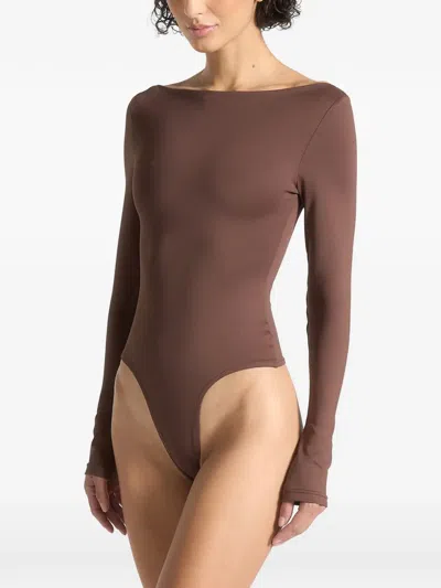 Manière De Voir Eva Boat Neck Bodysuit In Brown