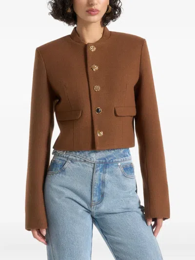 Manière De Voir Evana Stand-collar Button Jacket In Brown