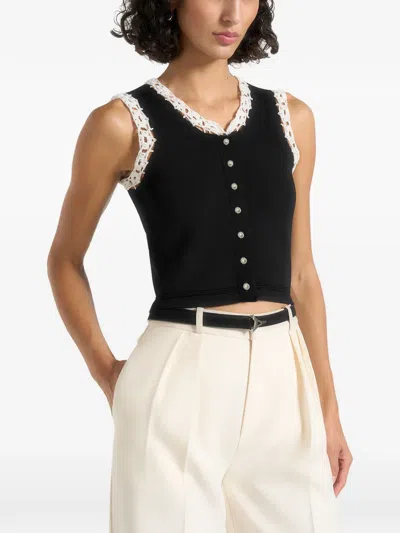 Manière De Voir Evelyn Crochet-frill Crop Top In Black