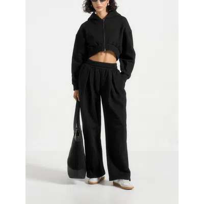 Manière De Voir Fanny Straight Leg Box Pleat Joggers In Black