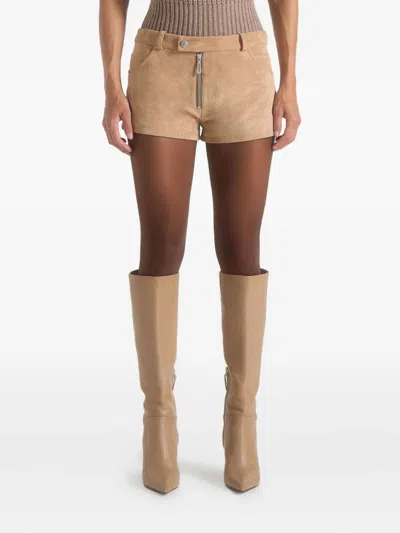 Manière De Voir Fara Suede Zip Shorts In Brown