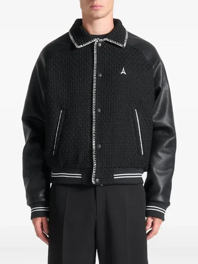 Manière De Voir Faux-leather Tweed Jacket In Black