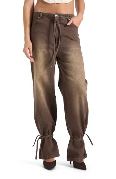 Manière De Voir Faye Relaxed Wide Leg Jeans With Tie Waist In Brown