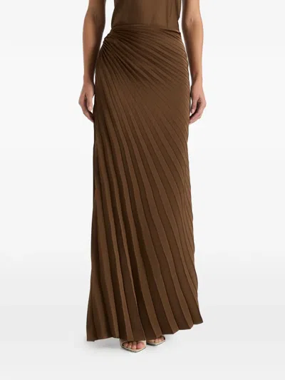 Manière De Voir Fiona In Brown Satin Fan-pleat Maxi Skirt In Multi