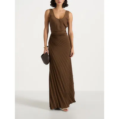 Manière De Voir Fiona Satin Fan Pleat Maxi Skirt In Brown