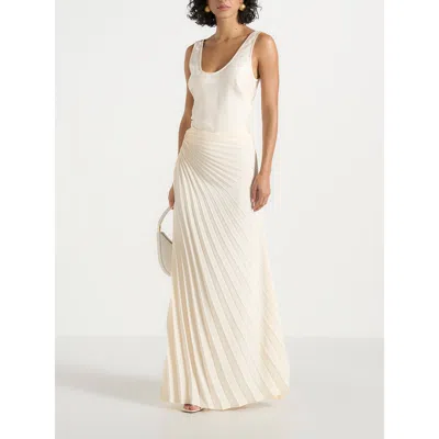 Manière De Voir Fiona Satin Fan Pleat Maxi Skirt In White