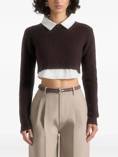 Manière De Voir Flavie Detachable-collar Cropped Top In Brown