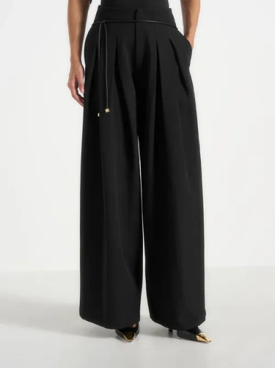 Manière De Voir Flora Box Pleat Wide Leg Belted Trousers In Black