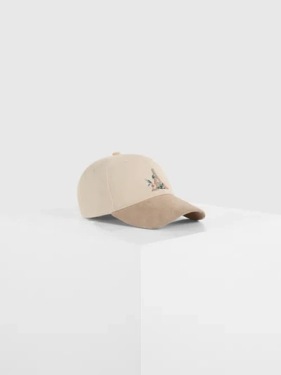 Manière De Voir Floral Eiffel Suede Contrast Cap In Sand