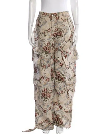 Pre-owned Manière De Voir Floral Print Wide Leg Pants In Neutrals
